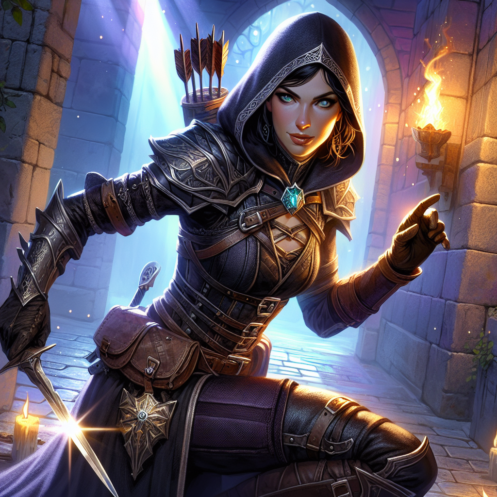 Rogue character template focused on Dexterity, stealth, and tactical combat